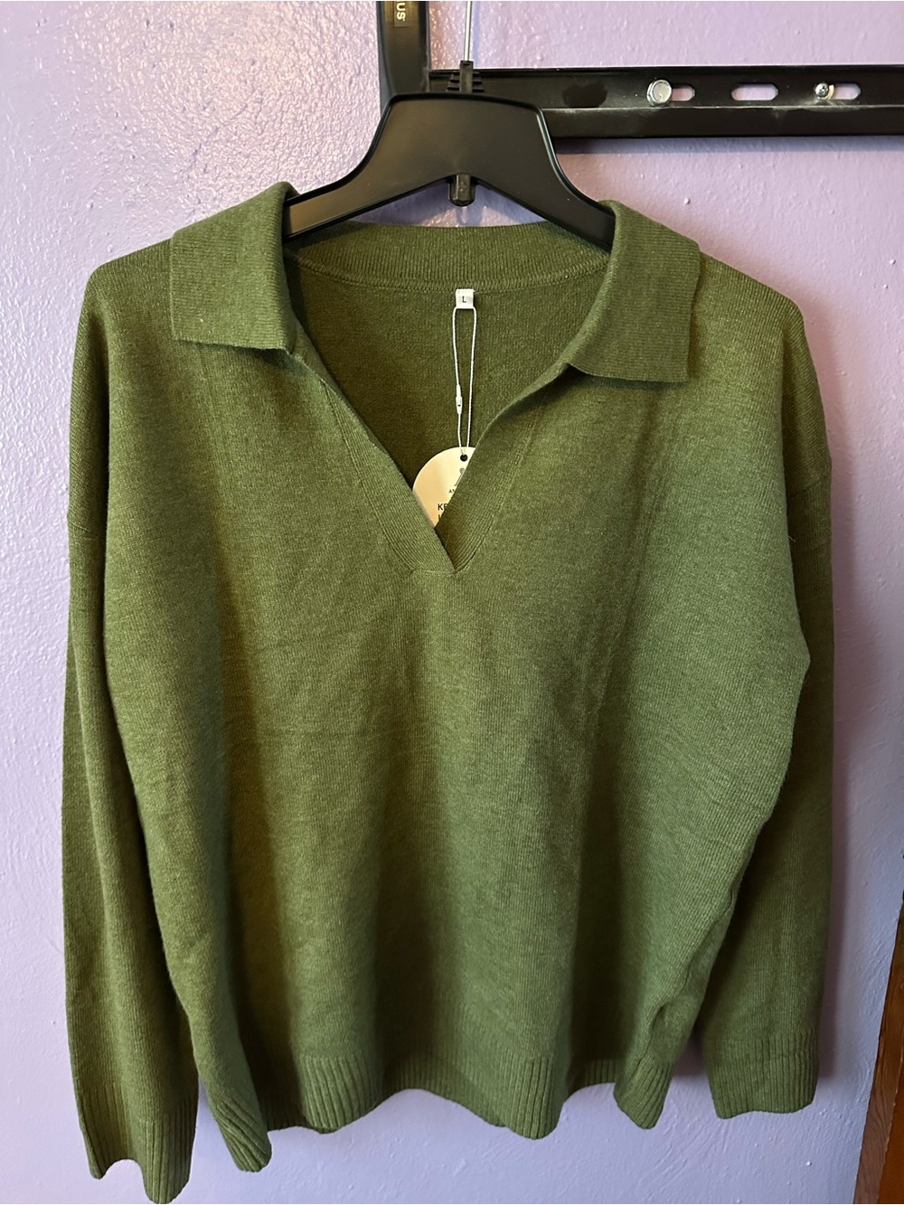 Olive Green Knit Polo Sweater - Picture 2 of 3